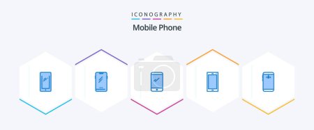 Téléchargez les illustrations : Mobile Phone 25 Pack icône bleue inclus. caméra. - en licence libre de droit