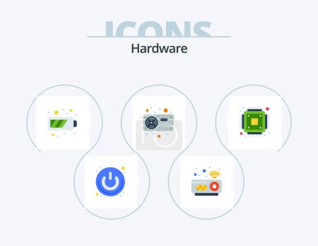 Téléchargez les illustrations : Hardware Flat Icon Pack 5 Icon Design. chip. radiator. battery. hardware. computer - en licence libre de droit