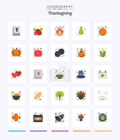Téléchargez les illustrations : Creative Thanksgiving 25 Flat icon pack  Such As fruit. candle. note. thanksgiving. fruit - en licence libre de droit