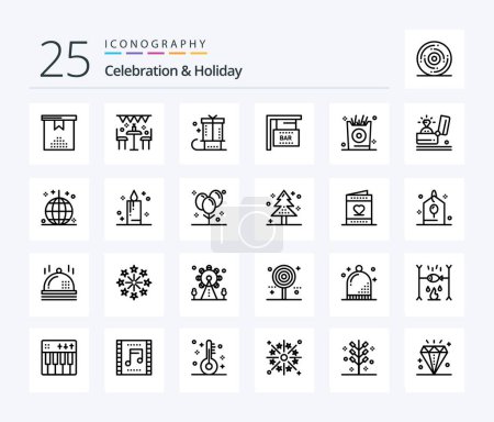 Téléchargez les illustrations : Celebration & Holiday 25 Line icon pack including fries. celebration. party. bar sign. holiday - en licence libre de droit