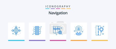Ilustración de Navigation Blue 5 Icon Pack Including . street. search. road. pin. Creative Icons Design - Imagen libre de derechos