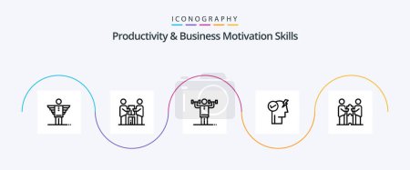 Téléchargez les illustrations : Productivity And Business Motivation Skills Line 5 Icon Pack Including power. brain. partnership. strength. human - en licence libre de droit