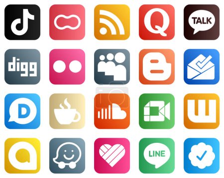 Illustration for 20 Social Media Icons for Your Business such as blogger. yahoo. rss. flickr and kakao talk icons. Creative and professional - Royalty Free Image