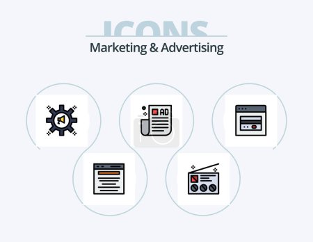Téléchargez les illustrations : Marketing And Advertising Line Filled Icon Pack 5 Icon Design. announcement. search. marketing. marketing. business - en licence libre de droit