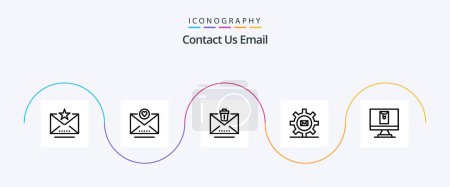 Téléchargez les illustrations : Email Line 5 Icon Pack Including envelope. message. email. mail. gear - en licence libre de droit