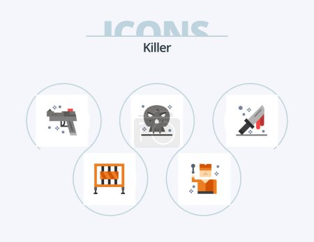 Ilustración de Killer Flat Icon Pack 5 Icon Design. cut. skull. firearm. shape. bones - Imagen libre de derechos