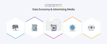 Ilustración de Data Economy And Advertising Media 25 FilledLine icon pack including arrow. globe. media. alert. infrastructure - Imagen libre de derechos