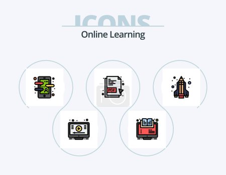 Illustration for Online Learning Line Filled Icon Pack 5 Icon Design. tutorials. e learning. headphone. e book. user - Royalty Free Image