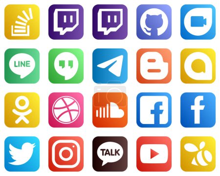 Illustration for 20 Simple Social Media Icons such as soundcloud. odnoklassniki. google hangouts. google allo and blogger icons. Premium and high quality - Royalty Free Image