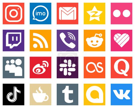 Illustration for 20 Social Media Icons for Every Platform such as feed; twitch; email and yahoo icons. Eye catching and high definition - Royalty Free Image