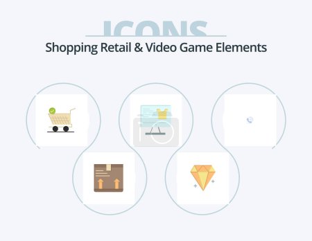 Illustration for Shoping Retail And Video Game Elements Flat Icon Pack 5 Icon Design. phone. shopping. trolly. monitor . computer - Royalty Free Image
