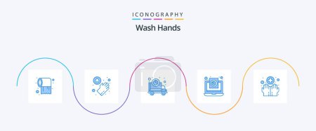 Téléchargez les illustrations : Wash Hands Blue 5 Icon Pack Including hands. report. corona. medical. coronavirus - en licence libre de droit