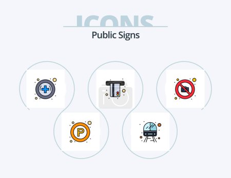 Illustration for Public Signs Line Filled Icon Pack 5 Icon Design. cross. public. phone. info graphic - Royalty Free Image
