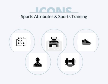 Téléchargez les illustrations : Sports Atributes And Sports Training Glyph Icon Pack 5 Icon Design. sport. exterior. lift. building. tactic - en licence libre de droit
