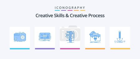 Téléchargez les illustrations : Creative Skills And Creative Process Blue 5 Icon Pack Including file. portfolio. view. measurement. calipers. Creative Icons Design - en licence libre de droit