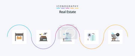 Illustration for Real Estate Flat 5 Icon Pack Including room. home. office. map. home - Royalty Free Image