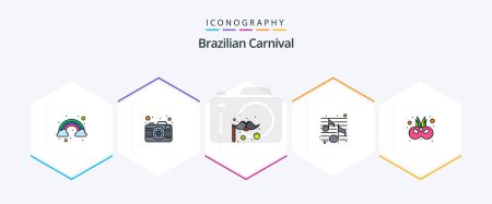 Téléchargez les illustrations : Brazilian Carnival 25 FilledLine icon pack including mask. entertainment. costume. cinema. party - en licence libre de droit