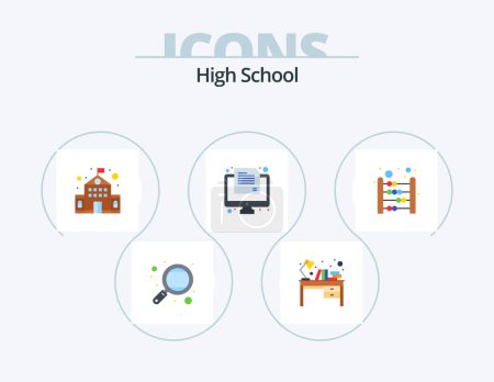 Illustration for High School Flat Icon Pack 5 Icon Design. abacus. test. table. online. school - Royalty Free Image
