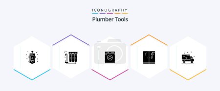 Téléchargez les illustrations : Plumber 25 Glyph icon pack including plumber. car. water. shower. plumber - en licence libre de droit