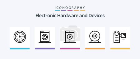 Illustration for Devices Line 5 Icon Pack Including electronic. devices. hardware. camcorder. outline. Creative Icons Design - Royalty Free Image