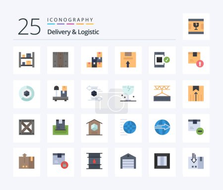 Téléchargez les illustrations : Delivery And Logistic 25 Flat Color icon pack including logistic. delivery. stock. box. logistic - en licence libre de droit