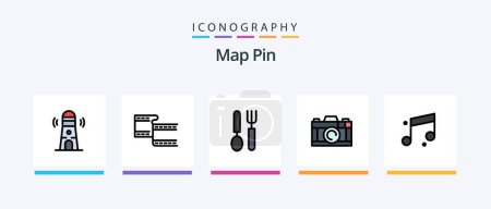 Téléchargez les illustrations : Map Pin Line Filled 5 Icon Pack Including . graduation. river. education. sound. Creative Icons Design - en licence libre de droit