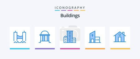 Ilustración de Buildings Blue 5 Icon Pack Including church. building. column. residences. family. Creative Icons Design - Imagen libre de derechos