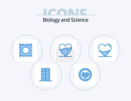 Illustration for Biology Blue Icon Pack 5 Icon Design. science. heart. drug. biology. pulse - Royalty Free Image