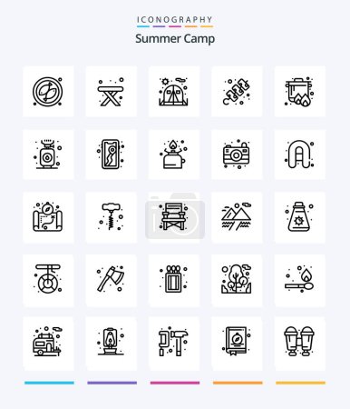 Téléchargez les illustrations : Creative Summer Camp 25 OutLine icon pack  Such As camping. cooker. tent. camping. travel - en licence libre de droit