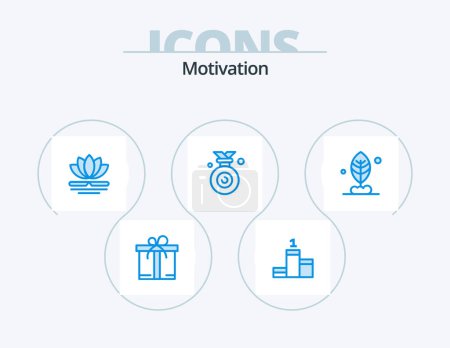 Téléchargez les illustrations : Motivation Blue Icon Pack 5 Icon Design. . plant. massage. leaf. winner - en licence libre de droit