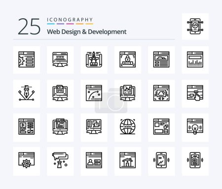 Illustration for Web Design And Development 25 Line icon pack including . security . web advert. web design . sketch - Royalty Free Image