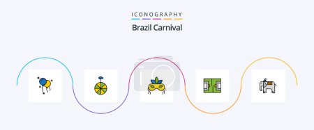 Téléchargez les illustrations : Brazil Carnival Line Filled Flat 5 Icon Pack Including brazil. venetian. circus. costume. celebration - en licence libre de droit