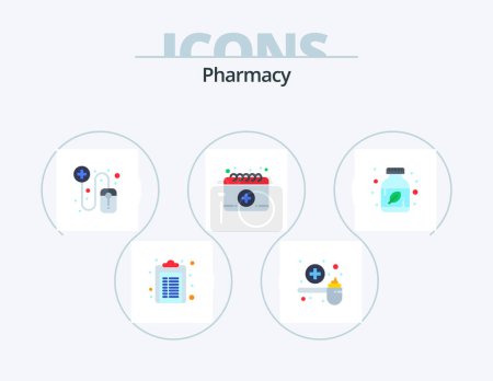 Illustration for Pharmacy Flat Icon Pack 5 Icon Design. herbal. ayurvedic pills. scoop. medical. appointment - Royalty Free Image