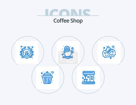 Téléchargez les illustrations : Coffee Shop Blue Icon Pack 5 Icon Design. close. coffee. coffee. drink. coffee - en licence libre de droit