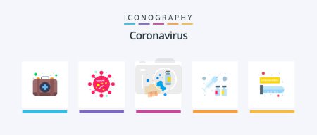 Ilustración de Coronavirus Flat 5 Icon Pack Including virus. protection. alcohol. flu. wash. Creative Icons Design - Imagen libre de derechos