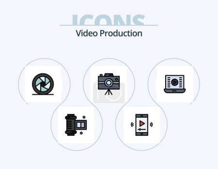Illustration for Video Production Line Filled Icon Pack 5 Icon Design. multimedia. film. photographic objective. watch video. play button - Royalty Free Image