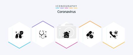 Téléchargez les illustrations : Coronavirus 25 Glyph icon pack including consult. care. risk. tablet. medicine - en licence libre de droit
