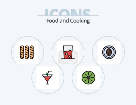 Téléchargez les illustrations : Food Line Filled Icon Pack 5 Icon Design. food. drink. seafood. cup. restaurant - en licence libre de droit