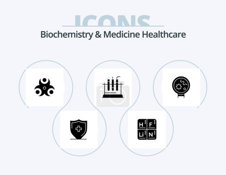 Illustration for Biochemistry And Medicine Healthcare Glyph Icon Pack 5 Icon Design. viruses. medical. hazard. test. tube - Royalty Free Image