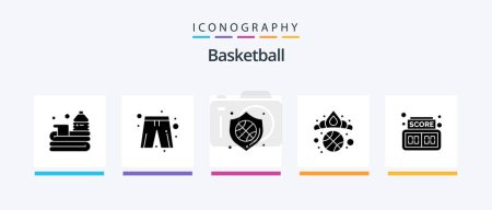 Téléchargez les illustrations : Basketball Glyph 5 Icon Pack Including board. king. player dress. diadem. badge. Creative Icons Design - en licence libre de droit