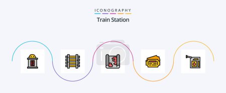 Illustration for Train Station Line Filled Flat 5 Icon Pack Including station. gas. map. car. ticket - Royalty Free Image