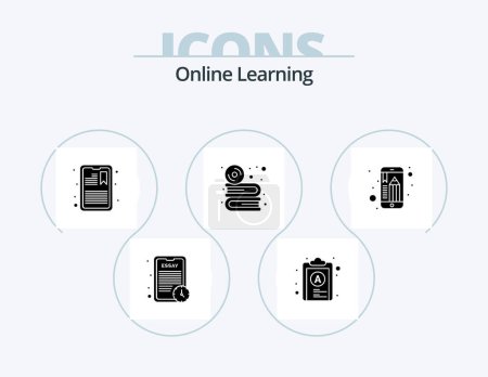 Ilustración de Online Learning Glyph Icon Pack 5 Icon Design. software. dvd. assignment. disc. tablet - Imagen libre de derechos