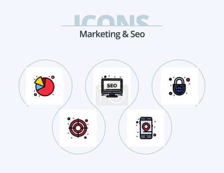 Téléchargez les illustrations : Marketing And Seo Line Filled Icon Pack 5 Icon Design. speech. chat. badge. bubble. man - en licence libre de droit