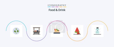 Téléchargez les illustrations : Food And Drink Flat 5 Icon Pack Including bottle. drink. food. - en licence libre de droit