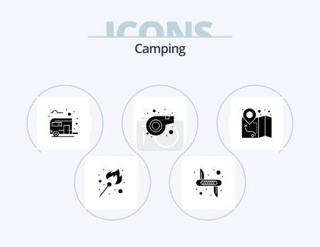 Ilustración de Camping Glyph Icon Pack 5 Icon Design. gps. sport. safety. referee. camping - Imagen libre de derechos
