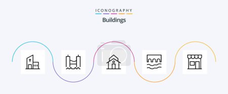 Téléchargez les illustrations : Buildings Line 5 Icon Pack Including historic. bridge. industrial. tower. house - en licence libre de droit