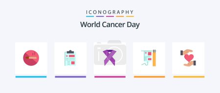 Téléchargez les illustrations : World Cancer Day Flat 5 Icon Pack Including solidarity. aids. record. ribbon. cancer. Creative Icons Design - en licence libre de droit