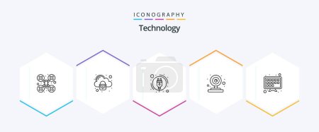 Illustration for Technology 25 Line icon pack including tv screen. internet. energy consumption. video camera. web - Royalty Free Image