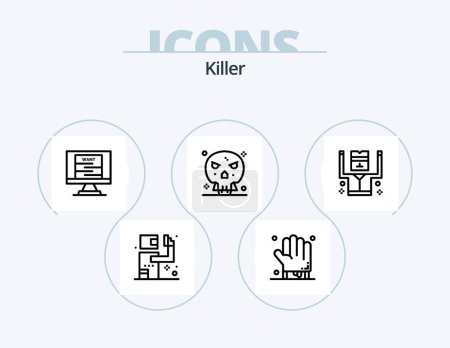 Ilustración de Killer Line Icon Pack 5 Icon Design. gun. signaling. fire. gate. barrier - Imagen libre de derechos
