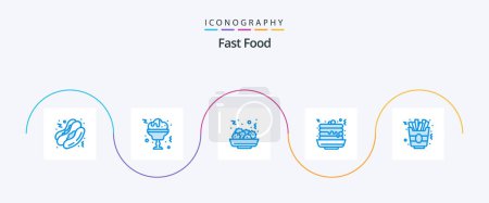 Téléchargez les illustrations : Fast Food Blue 5 Icon Pack Including . french fries. eat. food. sweet - en licence libre de droit